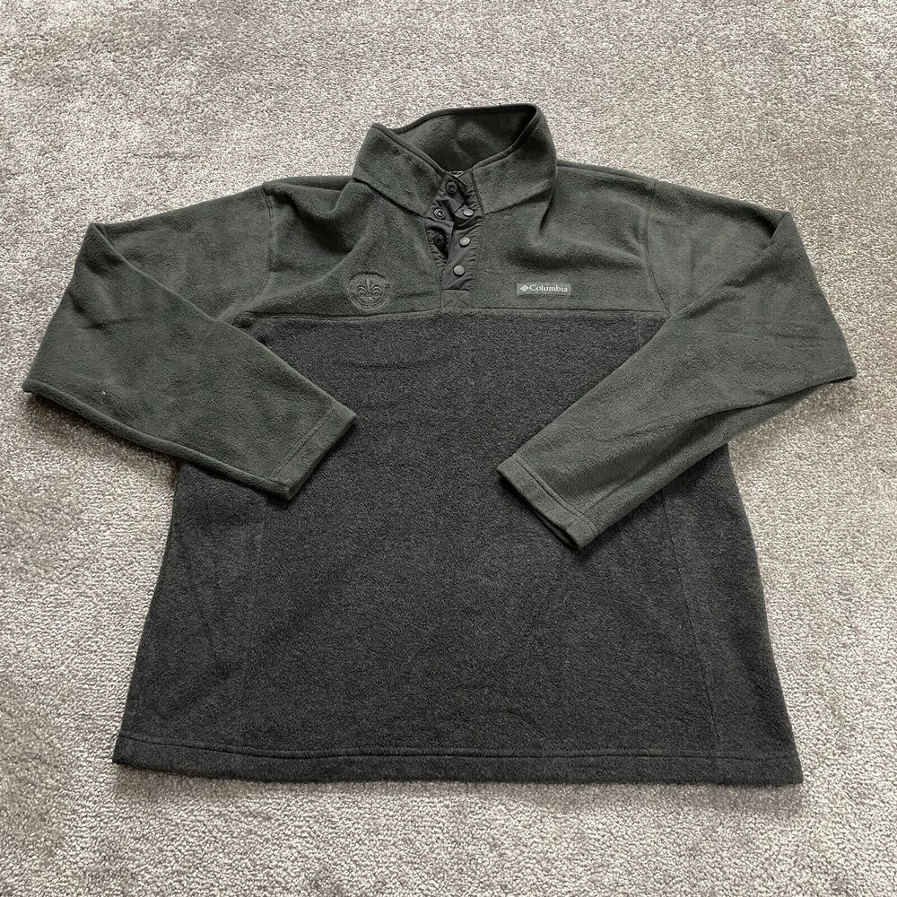 Columbia Fleece Jacket Mens 2XL Gray Snap Button Up High Neck Outdoor Hiking
